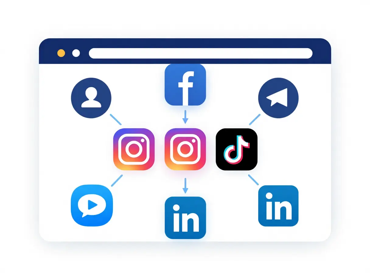 Schemat integracji strony inwestycji z social mediami, CRM i analityką