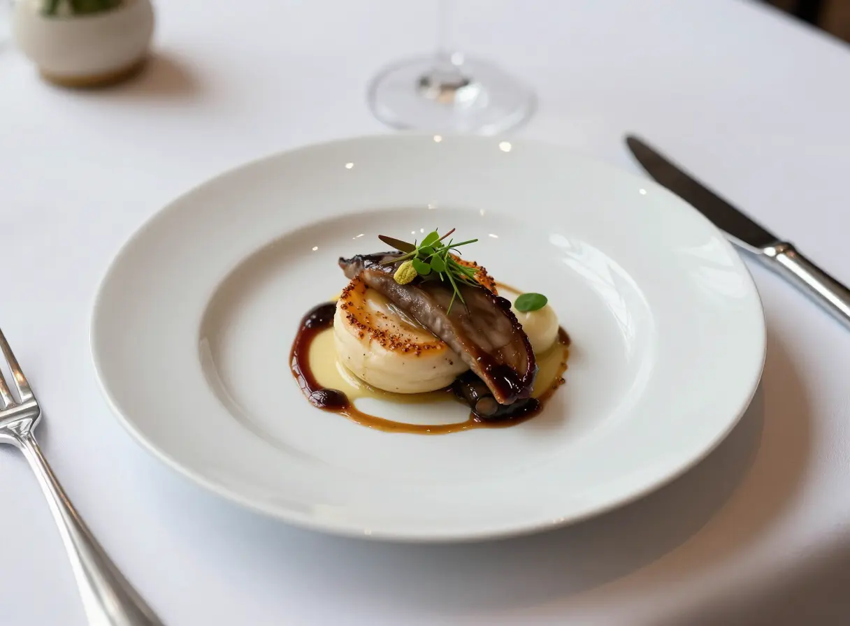 Elegancko podane danie główne w restauracji fine dining — profesjonalna fotografia kulinarna